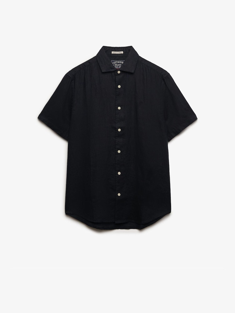 Superdry Eclipse Navy Blue Riviera Short Sleeve Linen Shirt - Image 8 of 8 Superdry Eclipse Navy Blue Riviera Short Sleeve Linen Shirt - Image 8 of 8