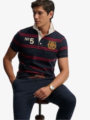 Superdry Blue Double Emblem Jersey Short Sleeve Rugby Polo Shirt - Image 4 of 6