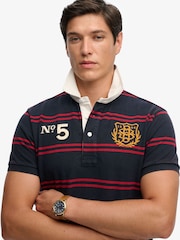 Superdry Blue Double Emblem Jersey Short Sleeve Rugby Polo Shirt - Image 5 of 6