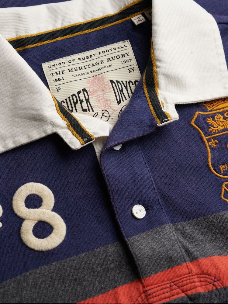 Superdry Blue Double Emblem Jersey Short Sleeve Rugby Polo Shirt - Image 6 of 6 Superdry Blue Double Emblem Jersey Short Sleeve Rugby Polo Shirt - Image 6 of 6