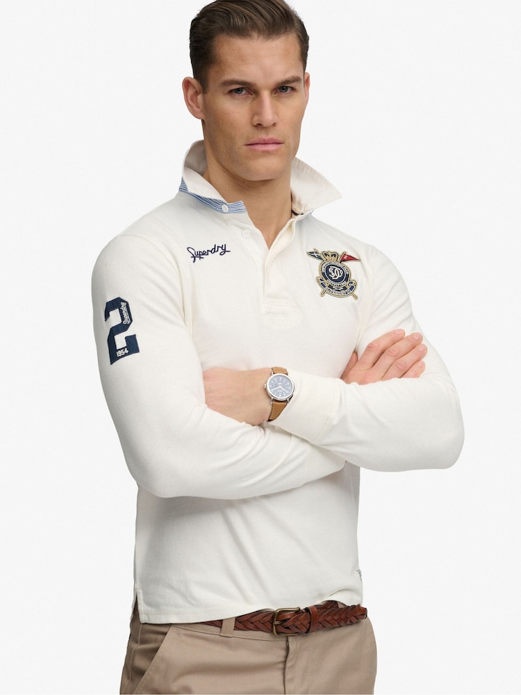 Superdry White Double Emblem Rugby Shirt - Image 1 of 6