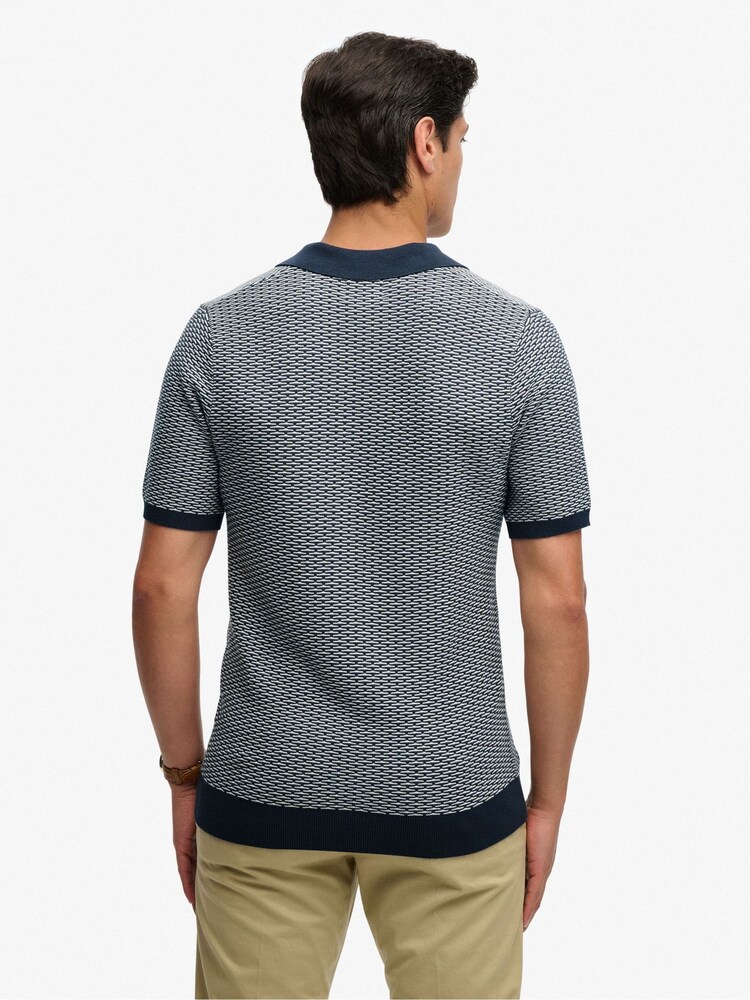 Superdry Blue Johnny Collar Knitted Polo Shirt - Image 2 of 7