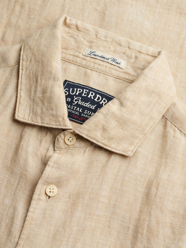 Superdry Natural Riviera Short Sleeve Linen Shirt - Image 6 of 6 Superdry Natural Riviera Short Sleeve Linen Shirt - Image 6 of 6