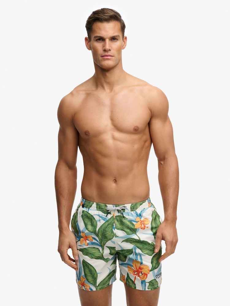 Alb - Pantaloni scurți de baie cu imprimeu hawaiian Superdry 16 - Imaginea 1 din 7