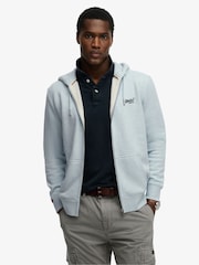 Superdry Light Blue Essential Logo Half Brushed Zip Hoodie - Image 1 of 7