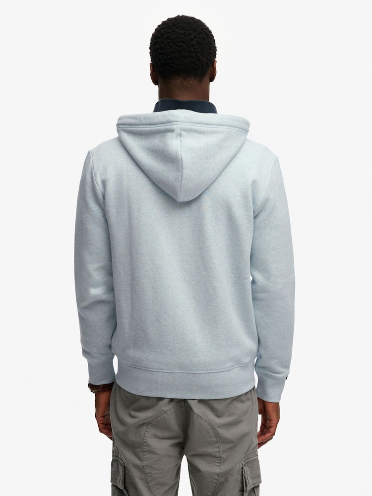 Superdry Light Blue Essential Logo Half Brushed Zip Hoodie - Image 2 of 7 Superdry Light Blue Essential Logo Half Brushed Zip Hoodie - Image 2 of 7