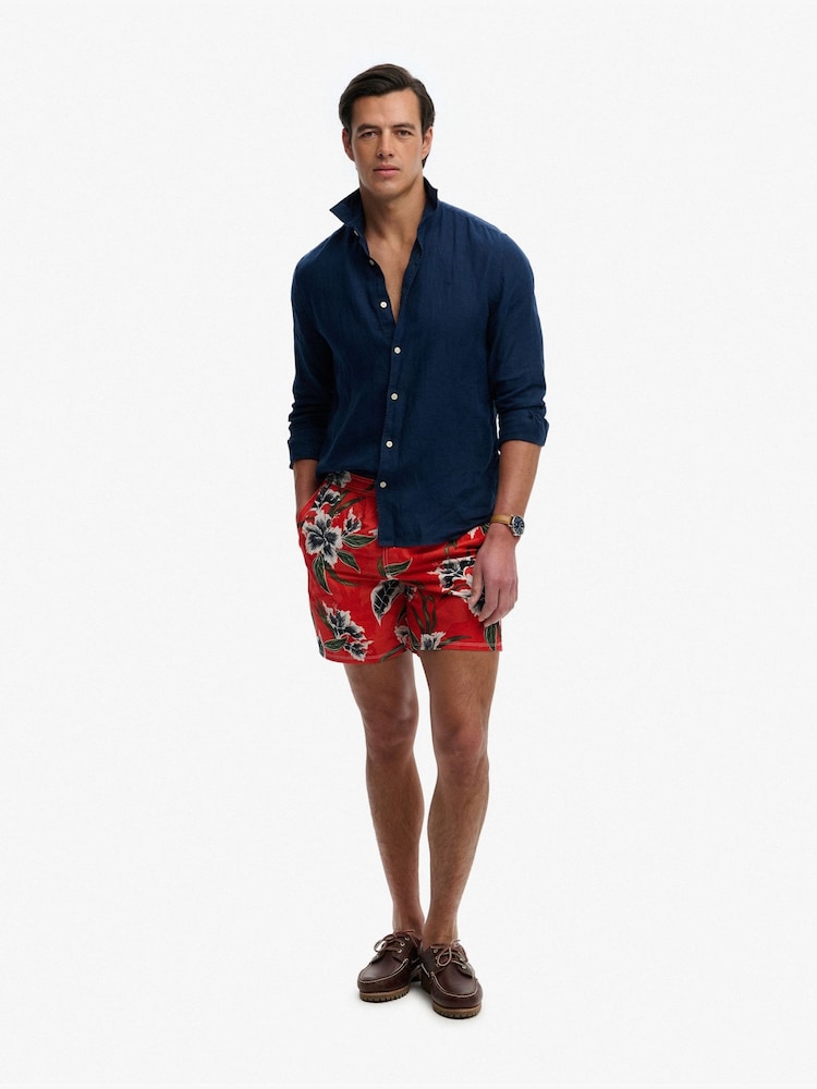 Superdry Red Hawaiian Print 16 Swim Shorts - Image 1 of 3 Superdry Red Hawaiian Print 16 Swim Shorts - Image 1 of 3