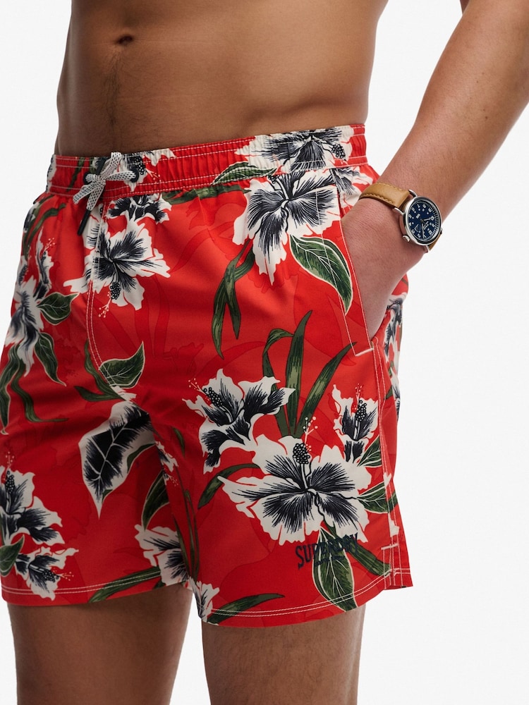 Superdry Red Hawaiian Print 16 Swim Shorts - Image 3 of 3 Superdry Red Hawaiian Print 16 Swim Shorts - Image 3 of 3