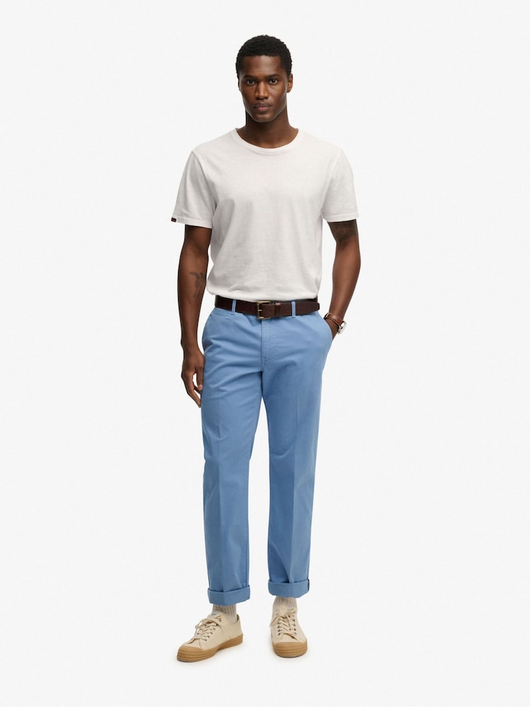 Superdry Blue Premium Regular Chinos - Image 1 of 8 Superdry Blue Premium Regular Chinos - Image 1 of 8