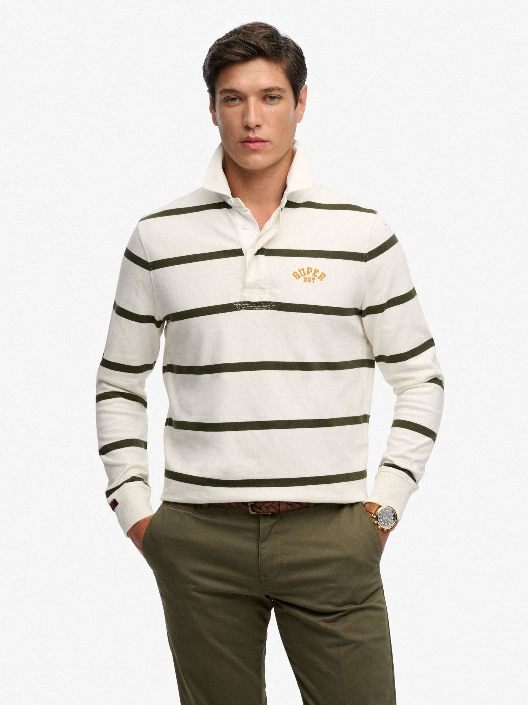 Superdry Men's White Vintage Athletic Stripe Rugby Shirt - Image 1