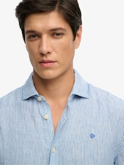 Blue Chalk Stripe - Superdry Riviera Short Sleeve Linen Shirt - Imagen 4 de 6