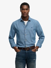 Superdry Blue Essentials Chambray Long sleeve Shirt - Image 1 of 6