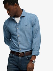 Superdry Blue Essentials Chambray Long sleeve Shirt - Image 4 of 6