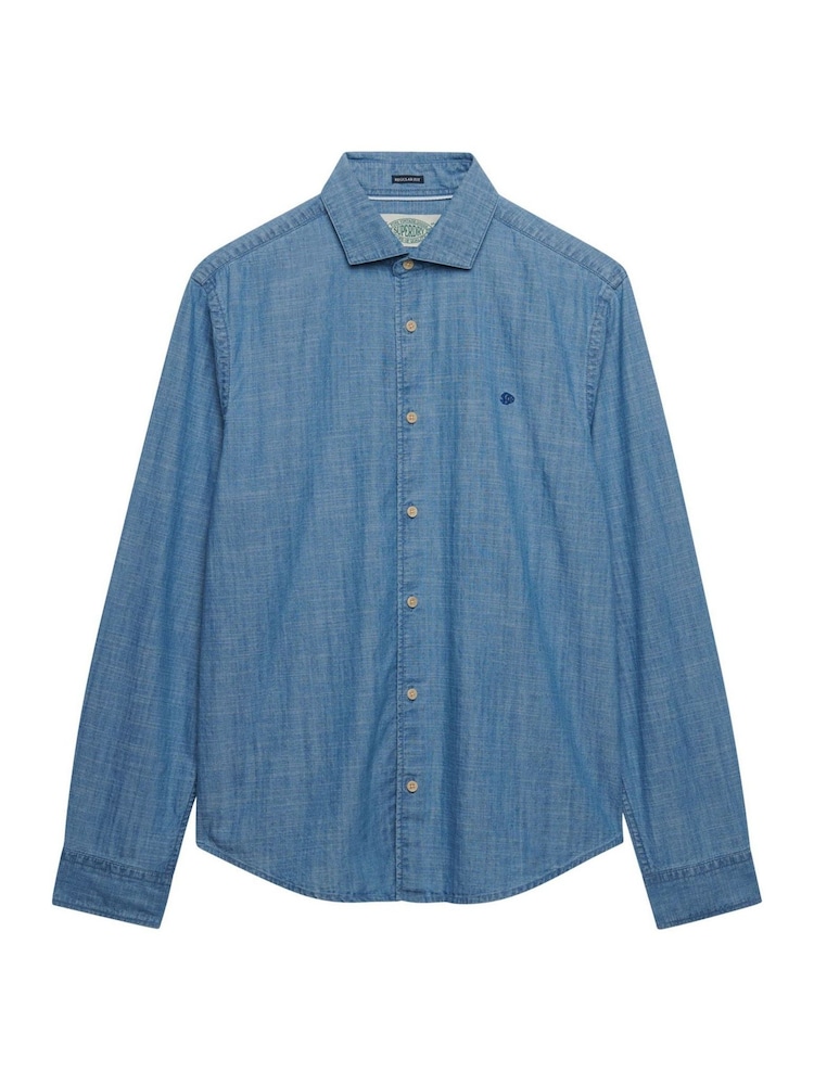 Superdry Blue Essentials Chambray Long sleeve Shirt - Image 6 of 6