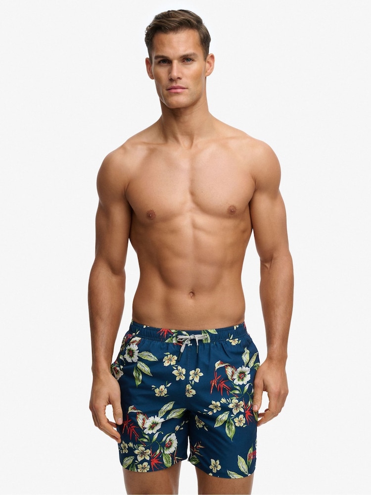 Albastru - Pantaloni scurți de baie cu imprimeu hawaiian Superdry 16 - Imaginea 1 din 7