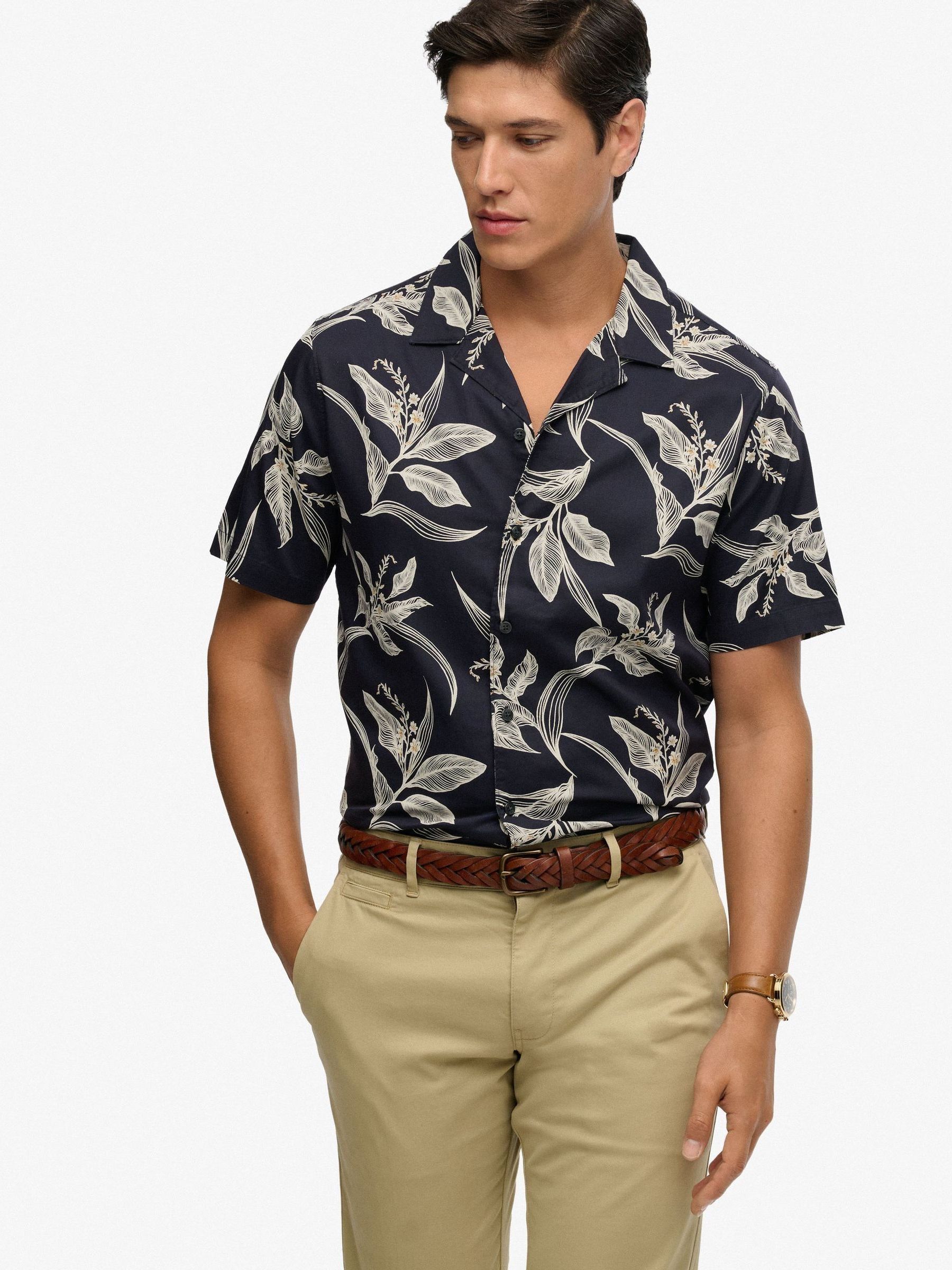 Superdry Men's Navy Blue Hawaiian Print Short Sleeve Shirt - Image 1