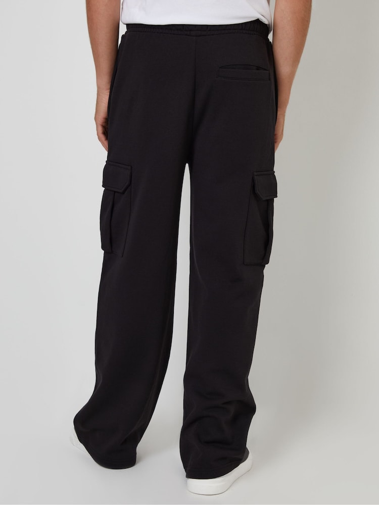 Threadbare Black Wide Leg Cargo Joggers - Image 2 of 4 Threadbare Black Wide Leg Cargo Joggers - Image 2 of 4