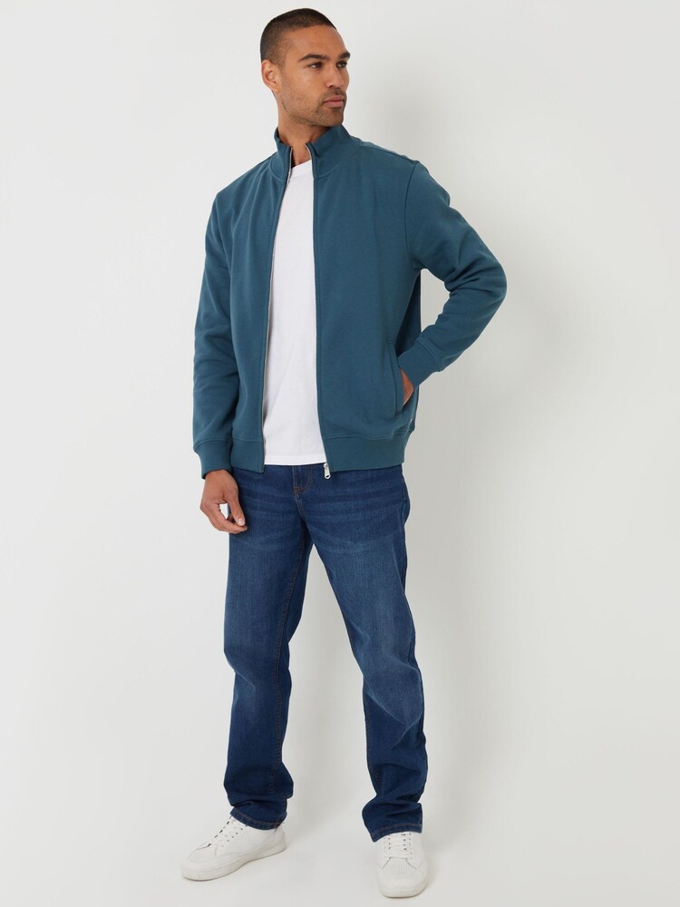 Threadbare Blue Funnel Quarter Zip Through Sweatshirt - Image 2 of 4