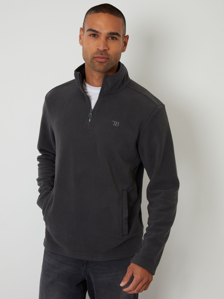 Threadbare Grey Quarter Zip Microfleece Sweatshirt - Image 1 of 4 Threadbare Grey Quarter Zip Microfleece Sweatshirt - Image 1 of 4