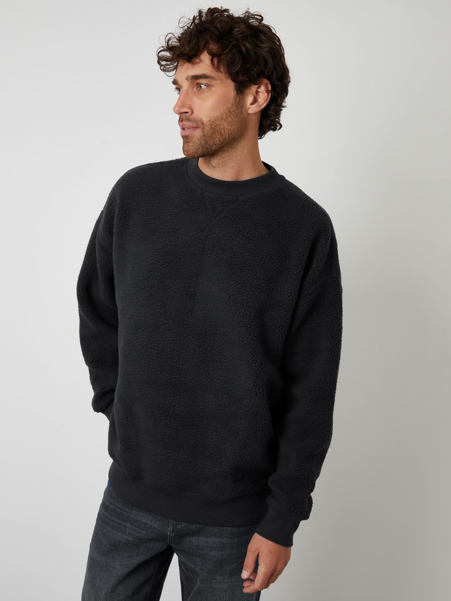 Buy Threadbare Black Crew Neck Relaxed Fit Borg Sweatshirt from