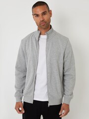 Threadbare Grey Light Funnel Quarter Zip Through Sweatshirt - Image 1 of 4