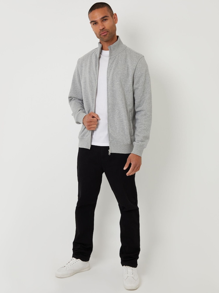 Threadbare Grey Light Funnel Quarter Zip Through Sweatshirt - Image 2 of 4