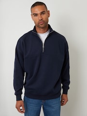 Threadbare Blue Relaxed Fit Half Zip Sweatshirt - Image 1 of 4