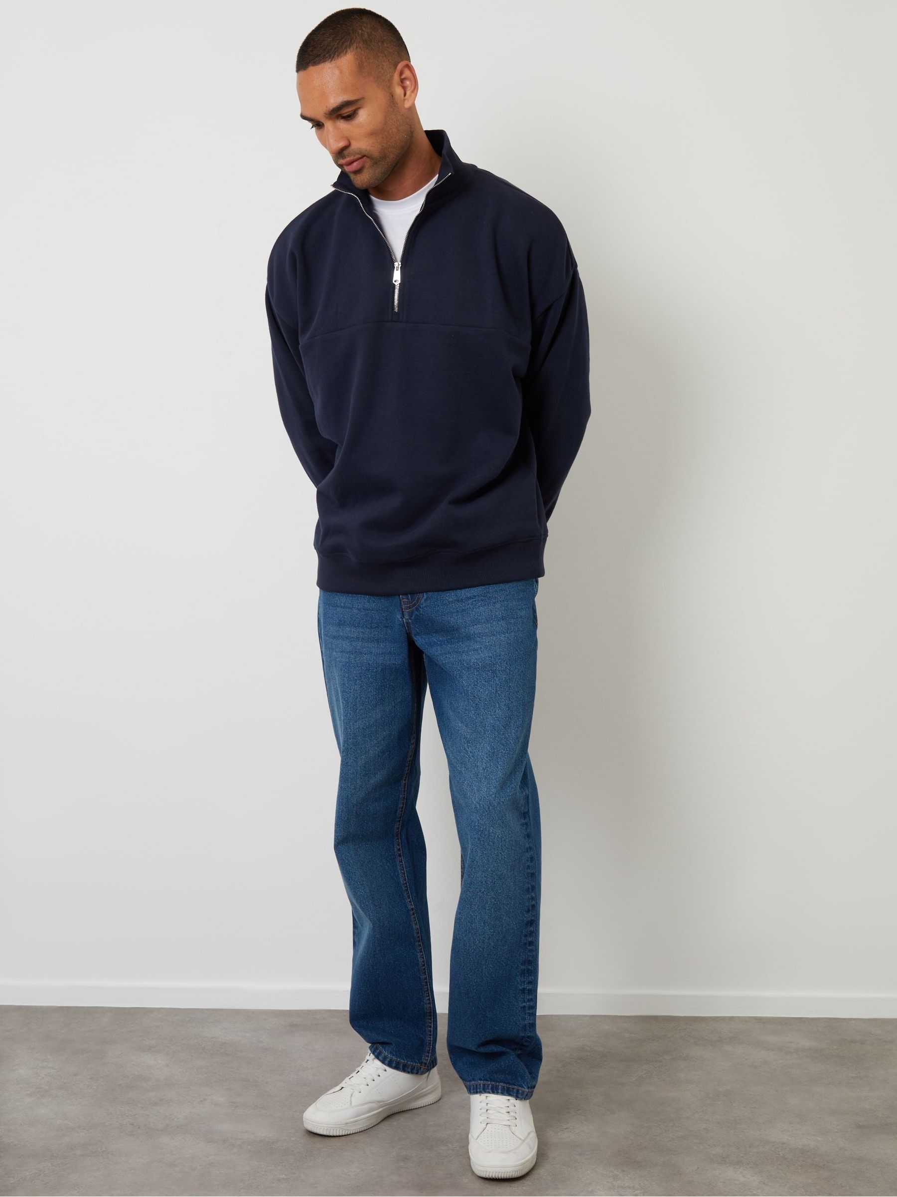 Buy Threadbare Navy Relaxed Fit Half Zip Sweatshirt from Next
