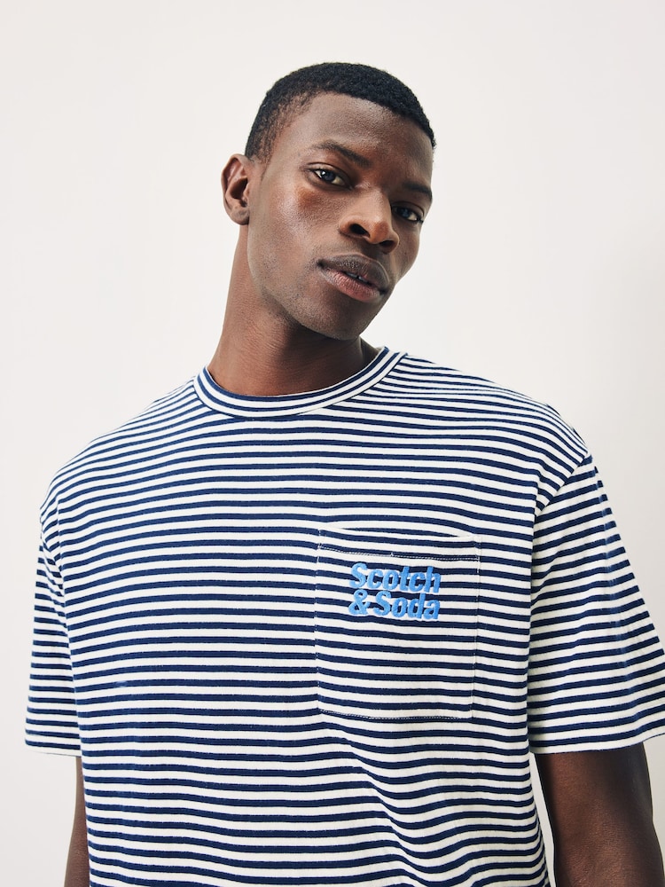 Scotch & Soda Blue Double Face Jersey Pocket T-Shirt - Image 5 of 5