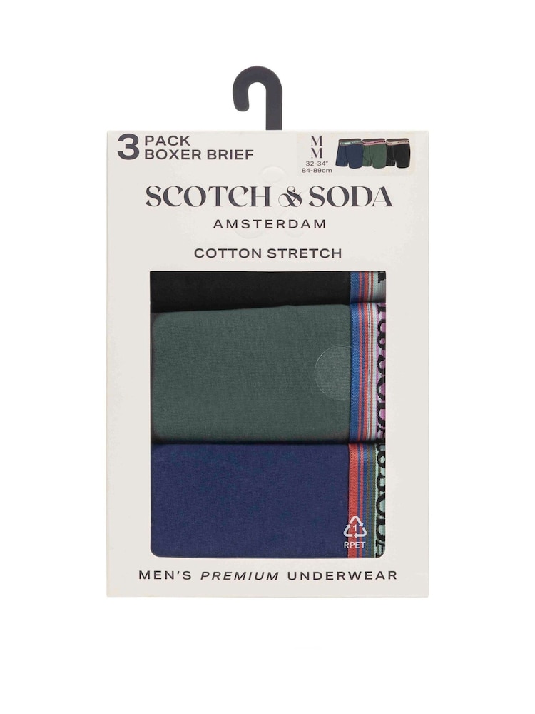 Scotch & Soda Green 3 Pack Cotton Stretch Boxer Briefs Underwear - Image 1 of 1