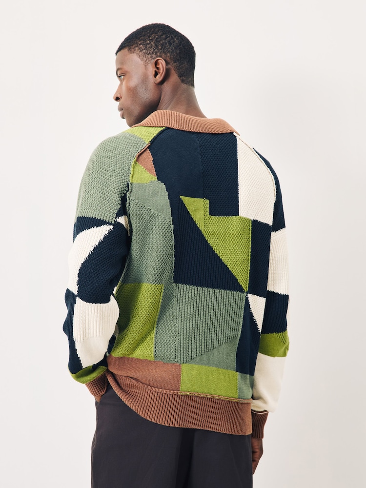 Scotch & Soda Green Patchwork Cotton Long Sleeve Polo Shirts - Image 2 of 8