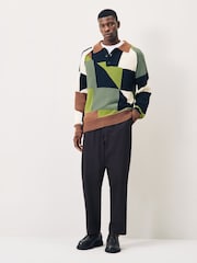 Scotch & Soda Green Patchwork Cotton Long Sleeve Polo Shirts - Image 5 of 8