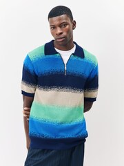 Blau - Scotch & Soda Knitted Degrade Zip Polo Shirt - Bild 1 von 5