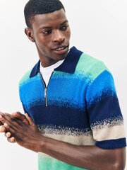 Blau - Scotch & Soda Knitted Degrade Zip Polo Shirt - Bild 4 von 5