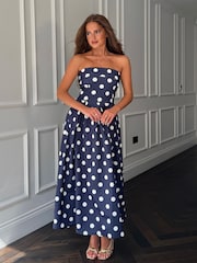Marinha - Vestido midi Girl In Mind Danni tomara que caia sem alças e com bolinhas - Imagem 1 de 6