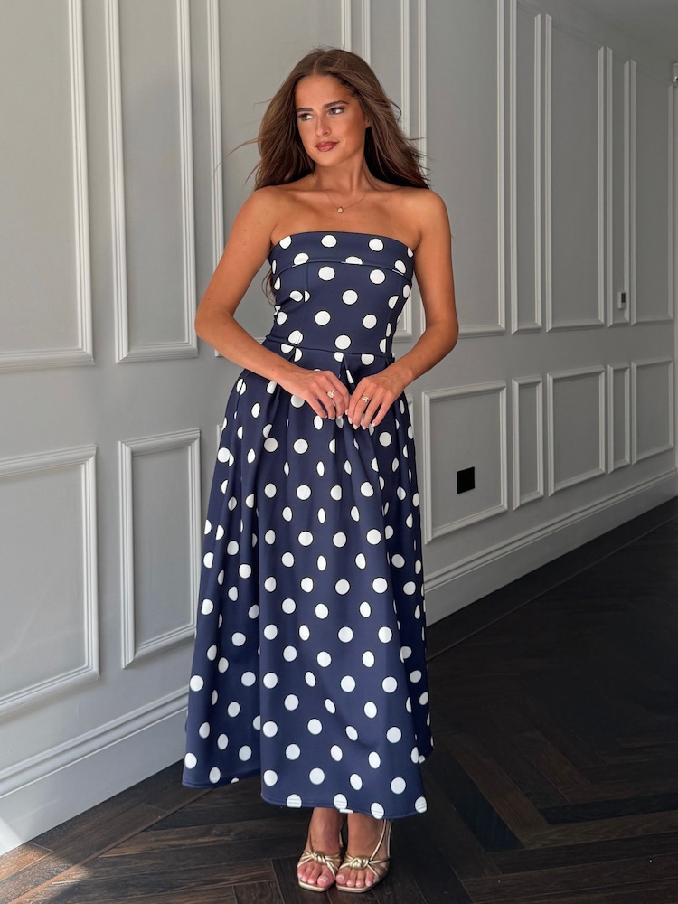 Marinha - Vestido midi Girl In Mind Danni tomara que caia sem alças e com bolinhas - Imagem 1 de 6