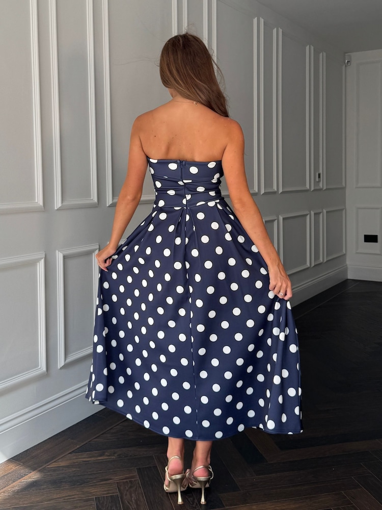 Marinha - Vestido midi Girl In Mind Danni tomara que caia sem alças e com bolinhas - Imagem 2 de 6