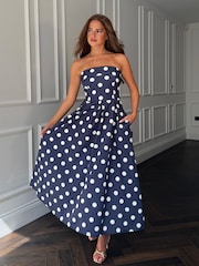 Marinha - Vestido midi Girl In Mind Danni tomara que caia sem alças e com bolinhas - Imagem 5 de 6