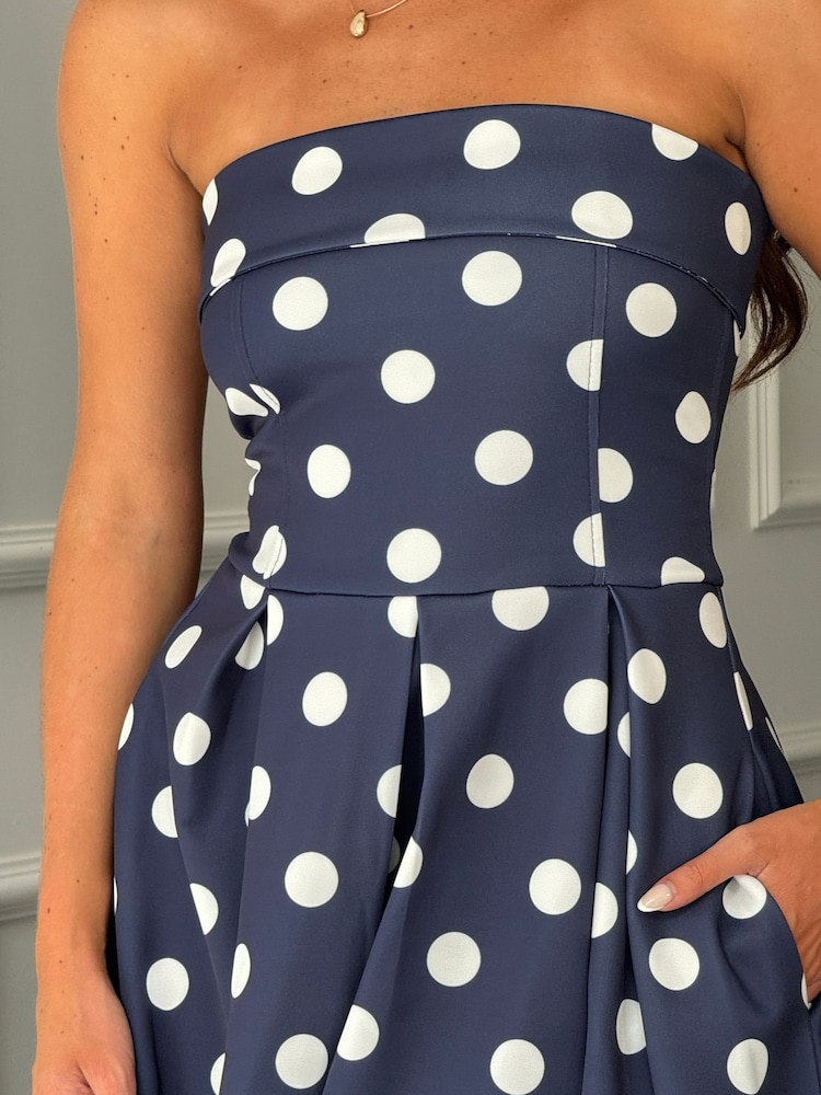 Marinha - Vestido midi Girl In Mind Danni tomara que caia sem alças e com bolinhas - Imagem 6 de 6