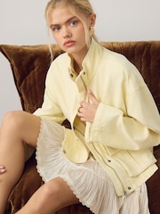 Lemon Yellow Funnel Neck Cotton Utility Jacket - Image 1 of 8