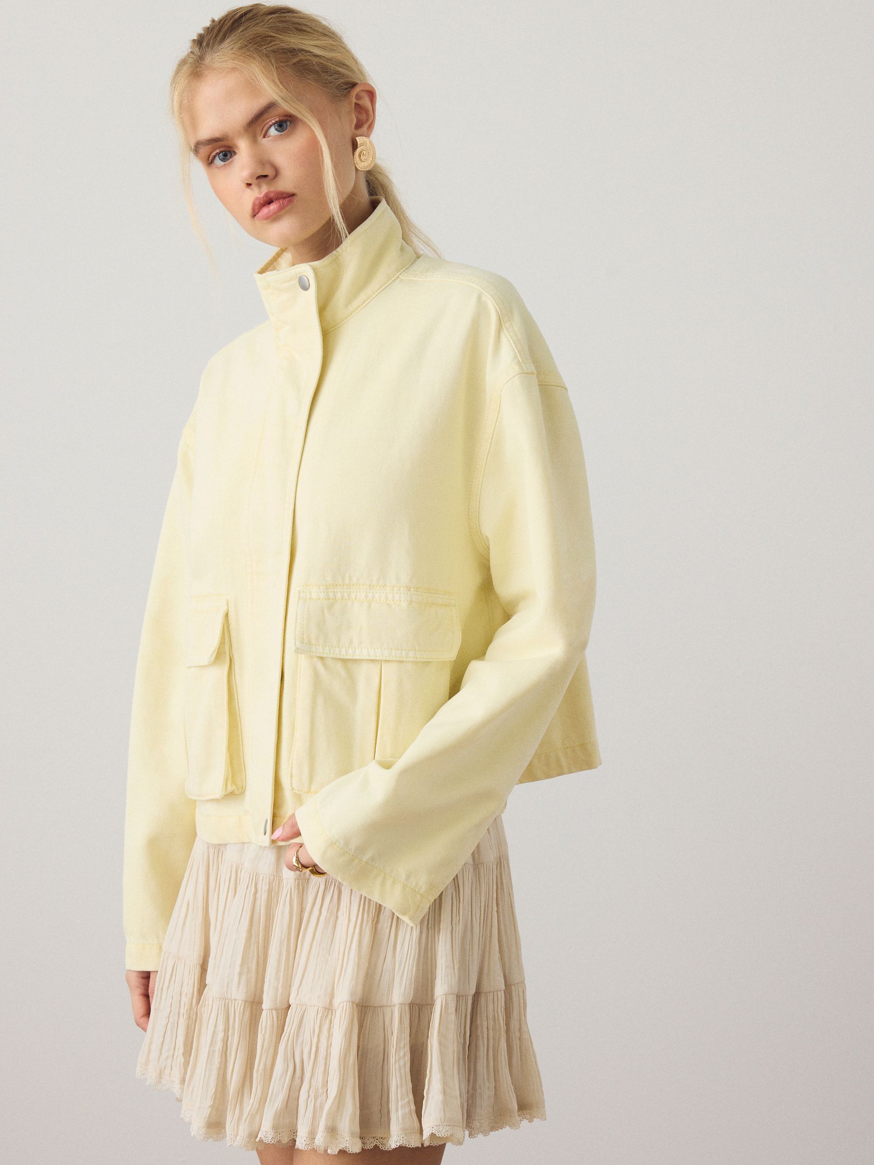 Buy Butter Yellow Funnel Neck Cotton Utility Jacket from Next USA