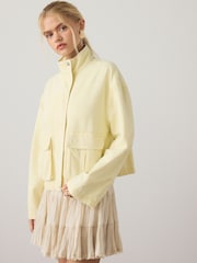 Lemon Yellow Funnel Neck Cotton Utility Jacket - Image 3 of 8