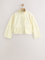 Lemon Yellow Funnel Neck Cotton Utility Jacket - Image 6 of 8