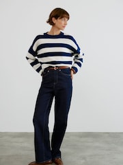 VERO MODA Blue Long Sleeve Round Neck Stripe Jumper - Image 1 of 3