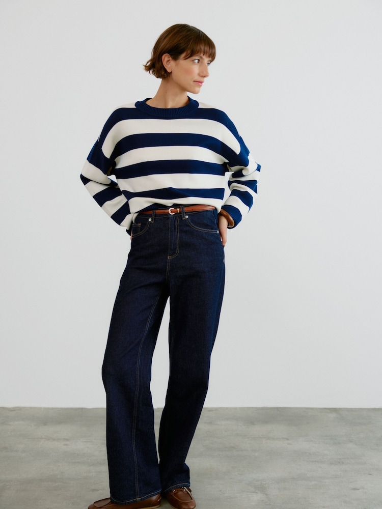 VERO MODA Blue Long Sleeve Round Neck Stripe Jumper - Image 1 of 3 VERO MODA Blue Long Sleeve Round Neck Stripe Jumper - Image 1 of 3
