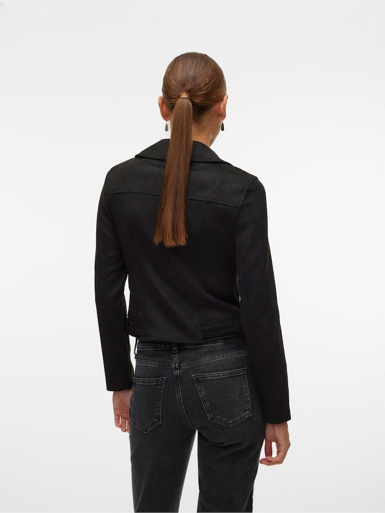 VERO MODA Black Faux Suede Biker Jacket - Image 2 of 5 VERO MODA Black Faux Suede Biker Jacket - Image 2 of 5