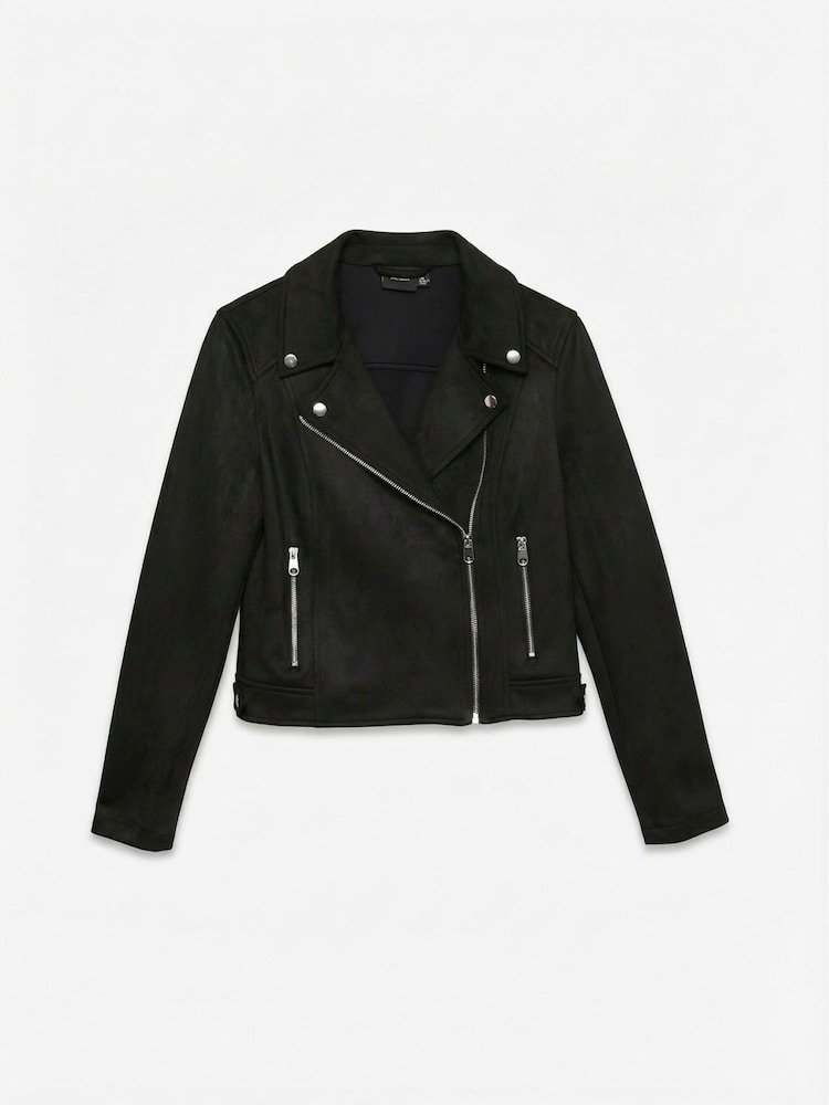 VERO MODA Black Faux Suede Biker Jacket - Image 6 of 6