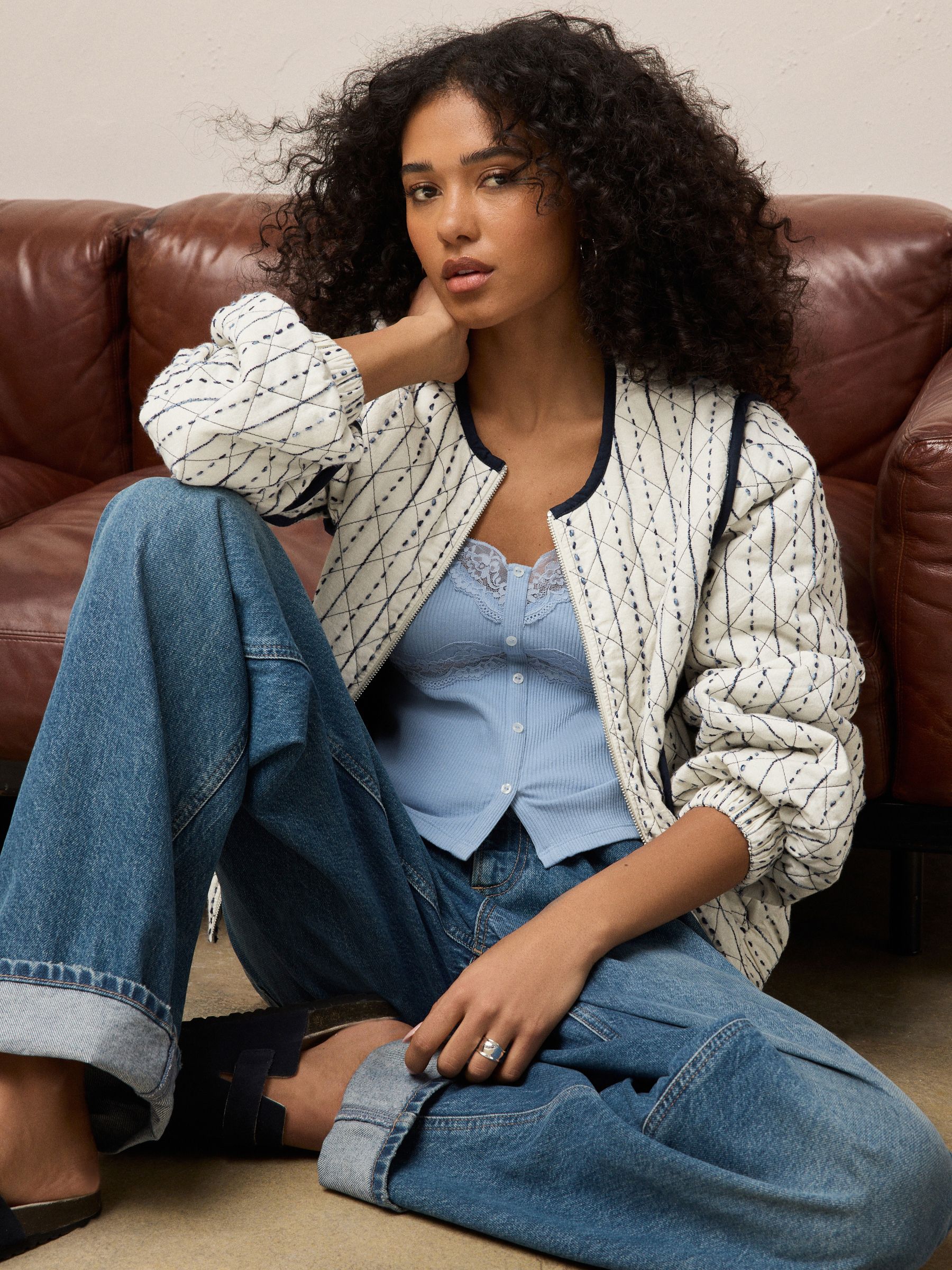 26SS Cording Embroidery Jacket　navy Cording Embroidery Detailed Middle Length Jacket - navy - Mame