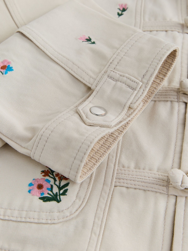 Ecru Cord Collar Cotton Embroidered Jacket - Image 2 of 3