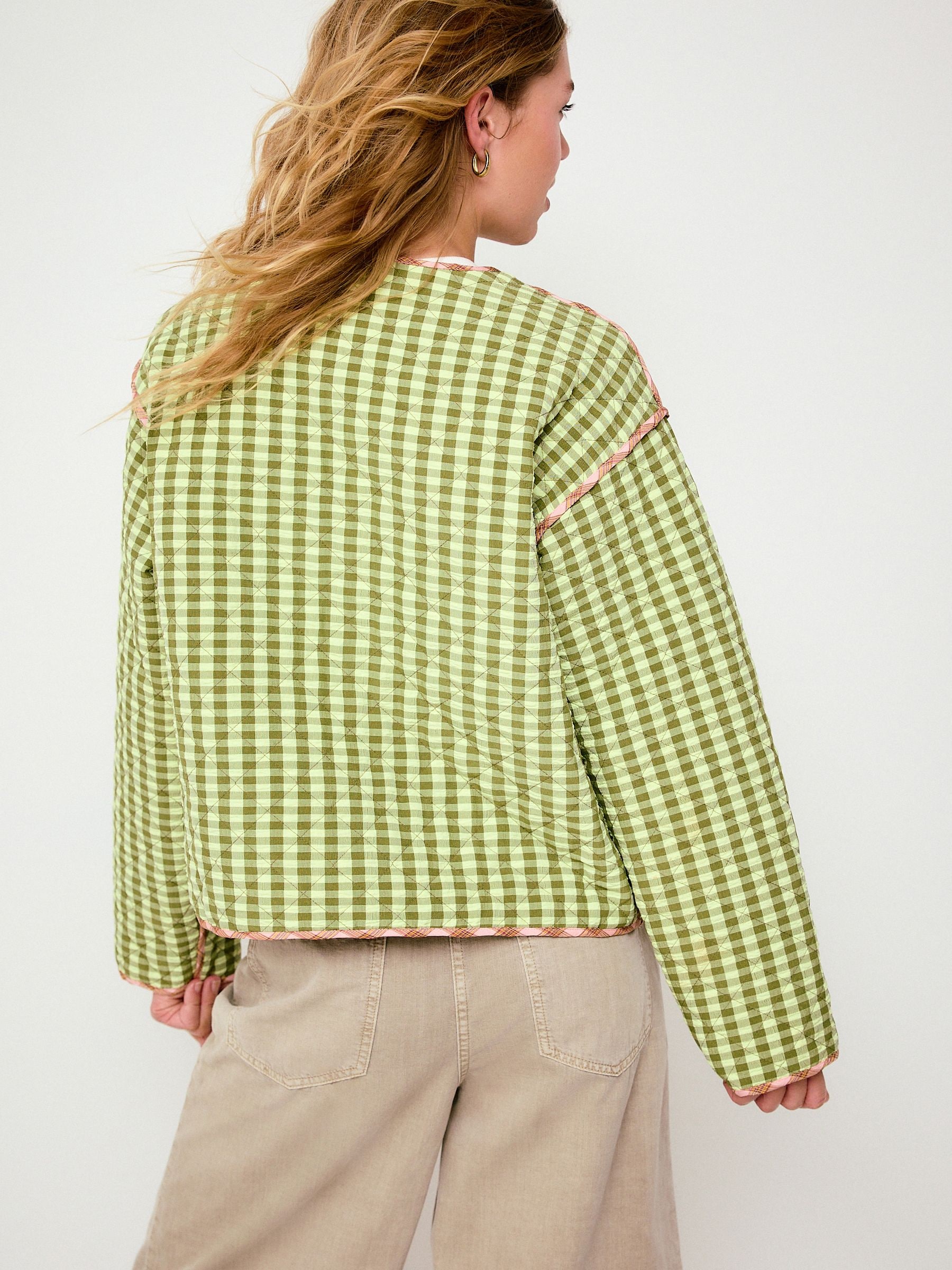 Buy Pink/Green Reversible Gingham Quilted Jacket from Next USA